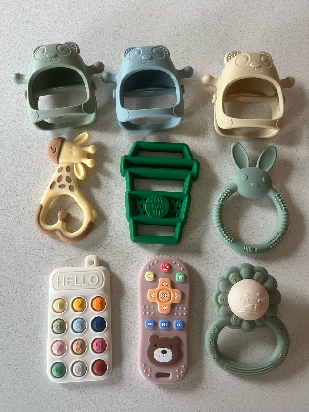 Silicone Baby Teether & Rattle Set - Pastel Multi-Color